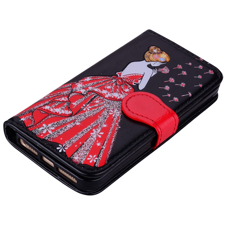 Flash Powder Pretty Girl's Back Wallet Stand Leather Case for iPhone SE/5s/5 - Black-4