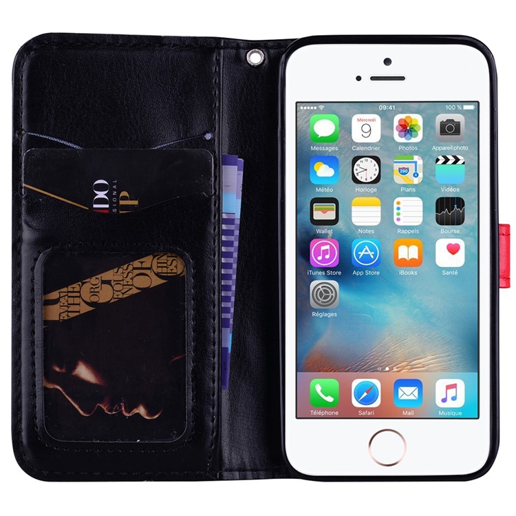 Flash Powder Pretty Girl's Back Wallet Stand Leather Case for iPhone SE/5s/5 - Black-6