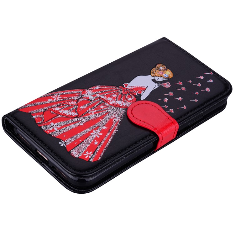 For iPhone X Glitter Powder Elegant Girl's Back Pattern Leather Wallet Case - Black-4