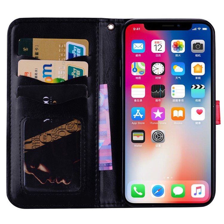 For iPhone X Glitter Powder Elegant Girl's Back Pattern Leather Wallet Case - Black-6