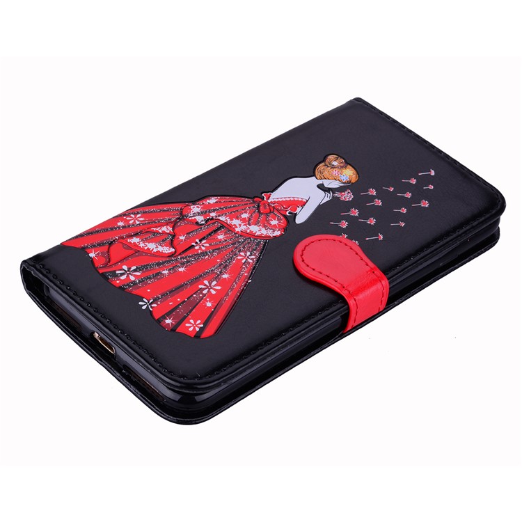 Glitter Powder Elegant Girl's Back Pattern Leather Wallet Case for iPhone 8 Plus/7 Plus - Black-3