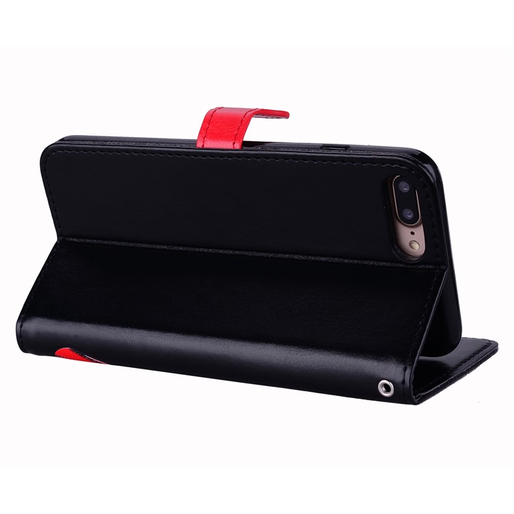 Glitter Powder Elegant Girl's Back Pattern Leather Wallet Case for iPhone 8 Plus/7 Plus - Black-4