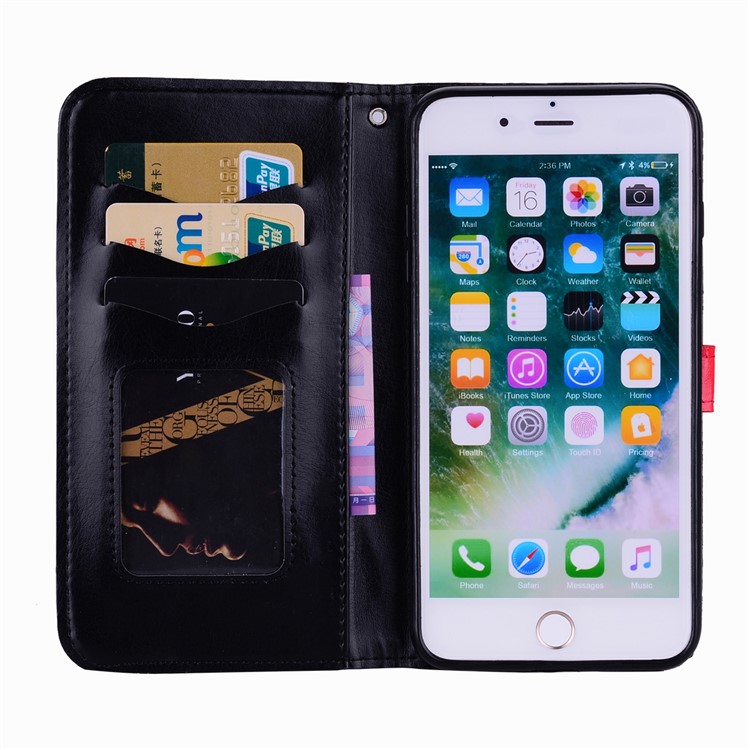 Glitter Powder Elegant Girl's Back Pattern Leather Wallet Case for iPhone 8 Plus/7 Plus - Black-5
