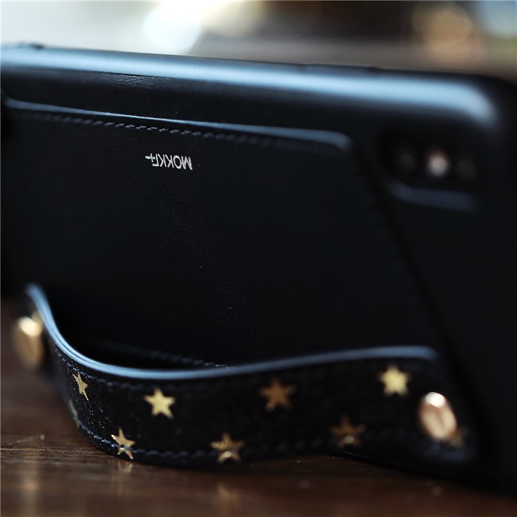 MOKKA for iPhone X Neoclassic Collection Star Strap Card Holder PU Leather Coated TPU Case - Black-3