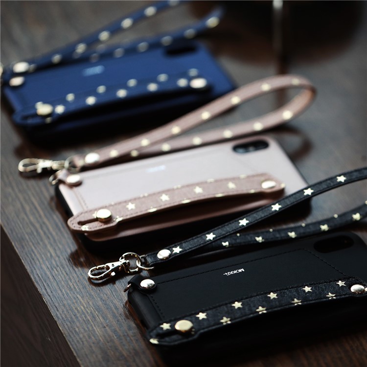 MOKKA for iPhone X Neoclassic Collection Star Strap Card Holder PU Leather Coated TPU Case - Black-4