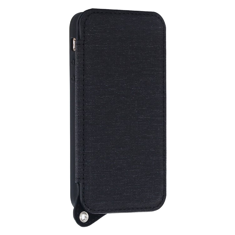 Double Buckle Design Magnetic PU Leather Cover with Mirror Card Holder for iPhone SE/5s/5 - Black-2