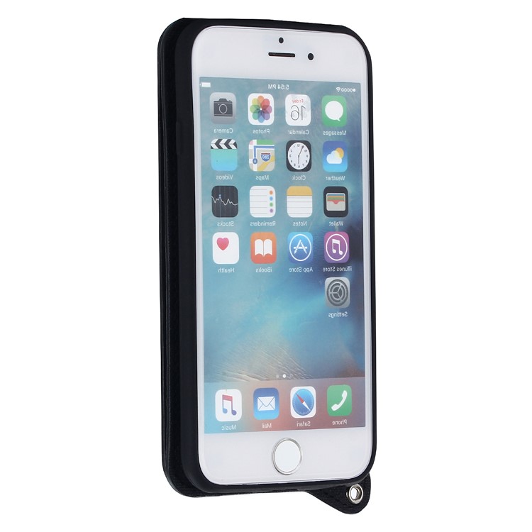 Card Holder Mirror Leather Back Case for iPhone 6s Plus/6 Plus (Built-in Magnetic Holder Metal Sheet) - Black-3