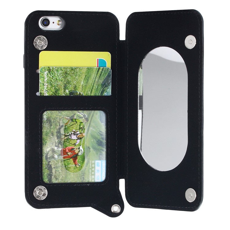 Card Holder Mirror Leather Back Case for iPhone 6s Plus/6 Plus (Built-in Magnetic Holder Metal Sheet) - Black-4
