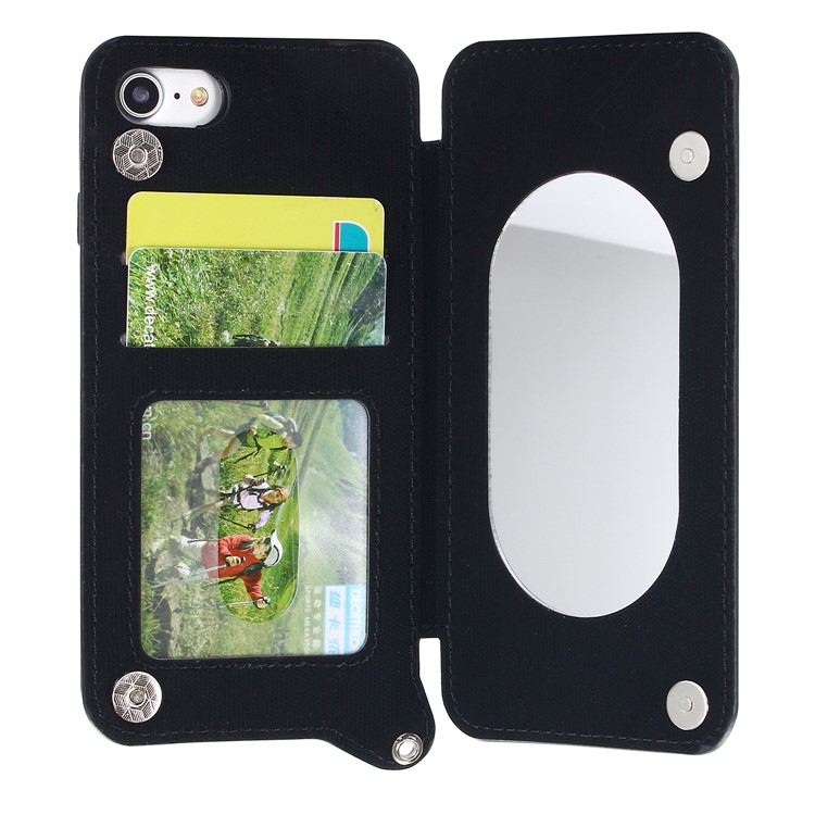 Card Holder Mirror Leather Stand Case for iPhone 8 / 7 (Built-in Magnetic Holder Metal Sheet) - Black-4
