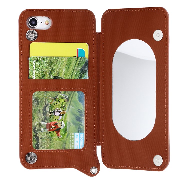 Card Holder Mirror Leather Stand Mobile Phone Shell for iPhone 8 / 7 (Built-in Magnetic Holder Metal Sheet) - Brown-4