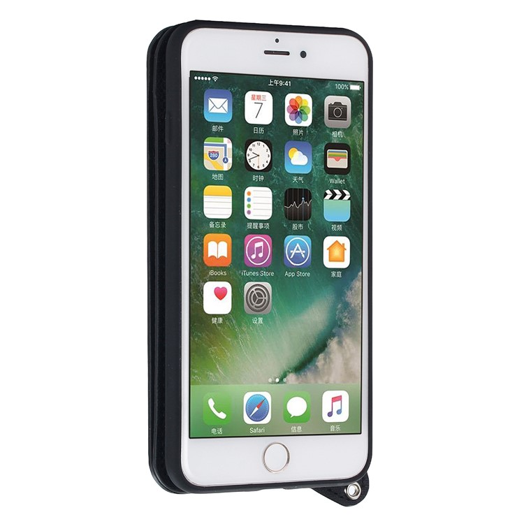 Card Holder PU Leather Stand Mobile Case with Mirror for iPhone 8 Plus / 7 Plus - Black-3