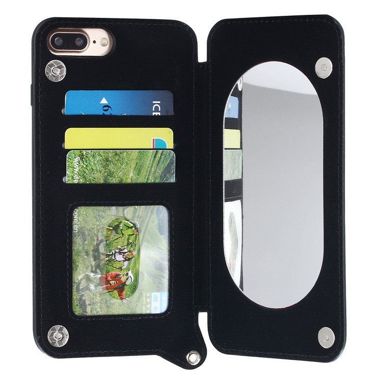 Card Holder PU Leather Stand Mobile Case with Mirror for iPhone 8 Plus / 7 Plus - Black-4