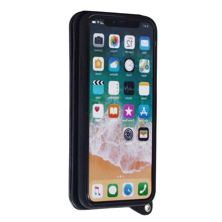 Card Holder Mirror Leather TPU Back Case for iPhone X 5.8 (Built-in Magnetic Holder Metal Sheet) - Black-3