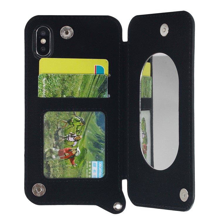 Card Holder Mirror Leather TPU Back Case for iPhone X 5.8 (Built-in Magnetic Holder Metal Sheet) - Black-4
