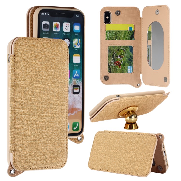 

Card Holder Mirror Leather TPU Stand Cell Phone Case for iPhone X/XS 5.8 inch - Gold