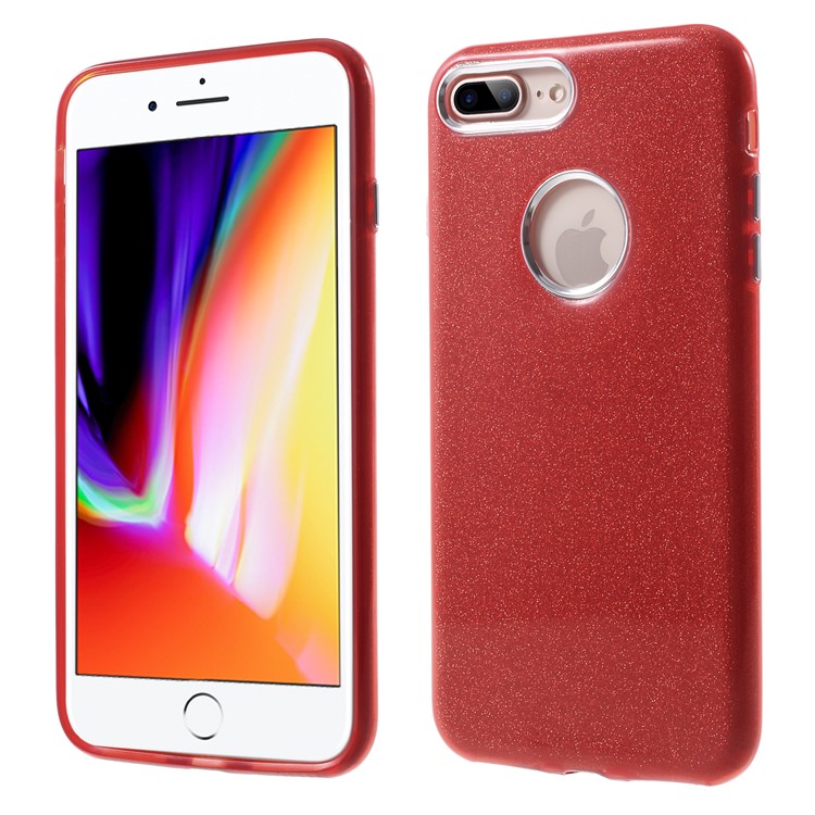 PC TPU Hybrid Case + Flash Powder Paper for iPhone 8 Plus / 7 Plus - Red-1
