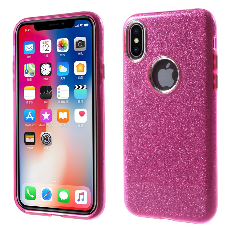 PC TPU Hybrid Case + Flash Powder Paper for iPhone X - Rose-1