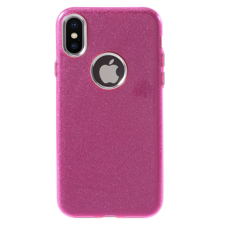 PC TPU Hybrid Case + Flash Powder Paper for iPhone X - Rose-2