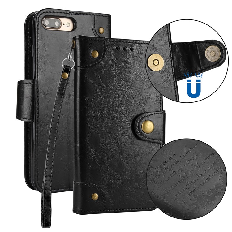 5-Slot Vintage Oil Wax Leather Wallet Case for iPhone 8 Plus / 7 Plus - Black-1