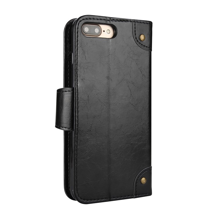 5-Slot Vintage Oil Wax Leather Wallet Case for iPhone 8 Plus / 7 Plus - Black-3