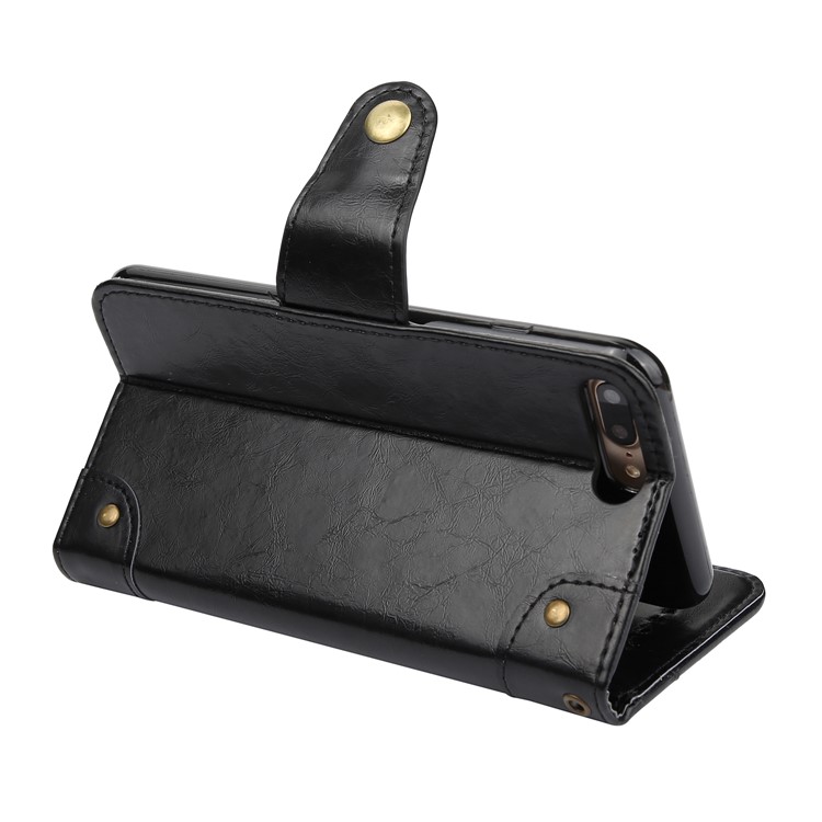 5-Slot Vintage Oil Wax Leather Wallet Case for iPhone 8 Plus / 7 Plus - Black-5
