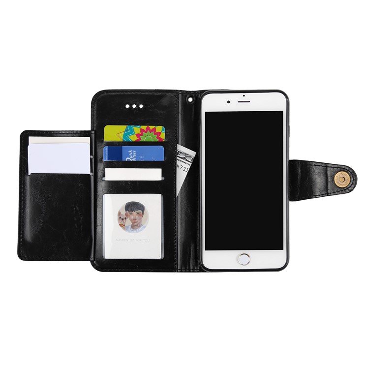 5-Slot Vintage Oil Wax Leather Wallet Case for iPhone 8 Plus / 7 Plus - Black-6