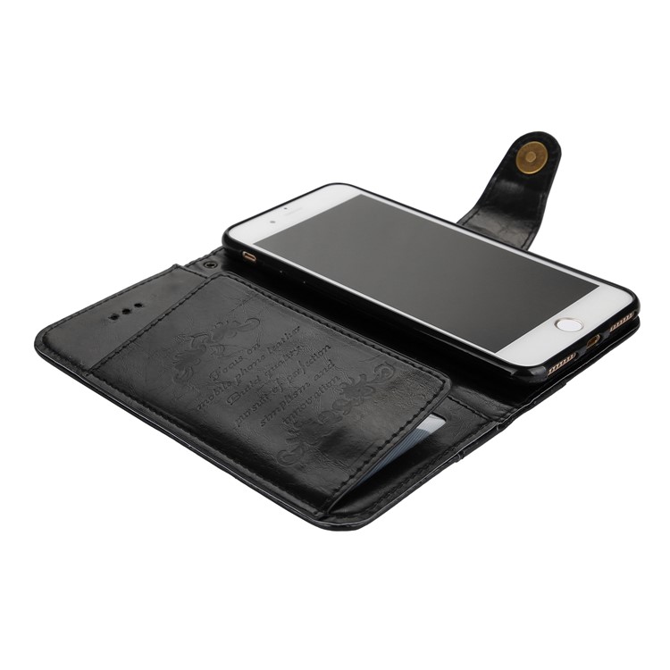 5-Slot Vintage Oil Wax Leather Wallet Case for iPhone 8 Plus / 7 Plus - Black-7