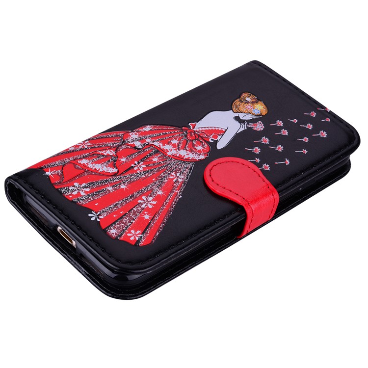 Flash Powder Pretty Girl's Back Leather Wallet Case for iPhone 8/7 - Black-3