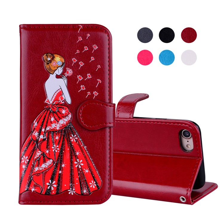 

Flash Powder Pretty Girl's Back Leather Wallet Shell Case for iPhone 8/7 4.7 inch - Red