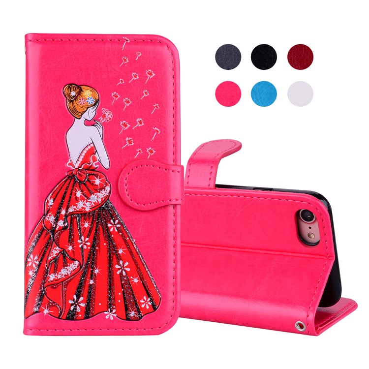 

Flash Powder Pretty Girl's Back Wallet Leather Stand Case for iPhone 8/7 4.7 inch - Rose