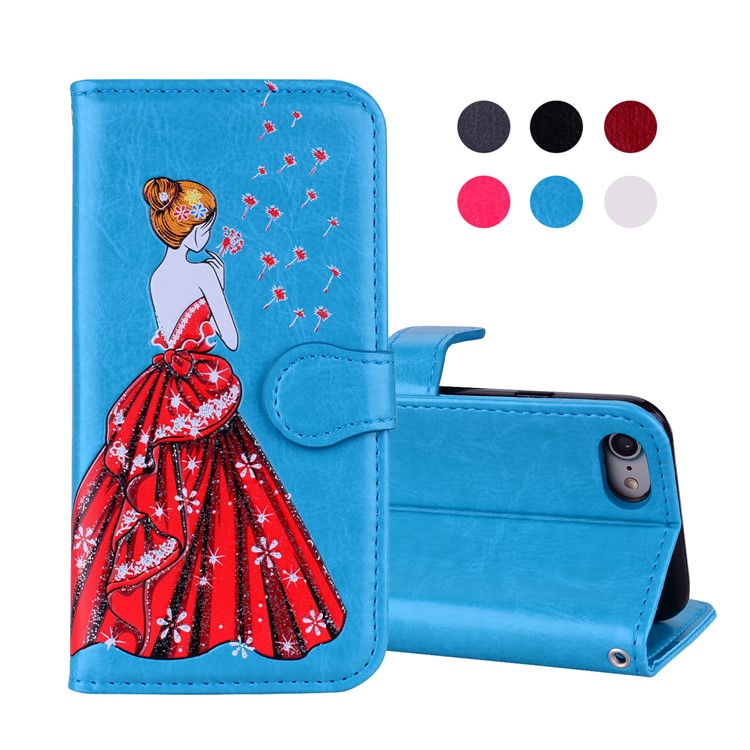 

Flash Powder Pretty Girl's Back Wallet Leather Stand Cover for iPhone 8/7 4.7 inch - Baby Blue