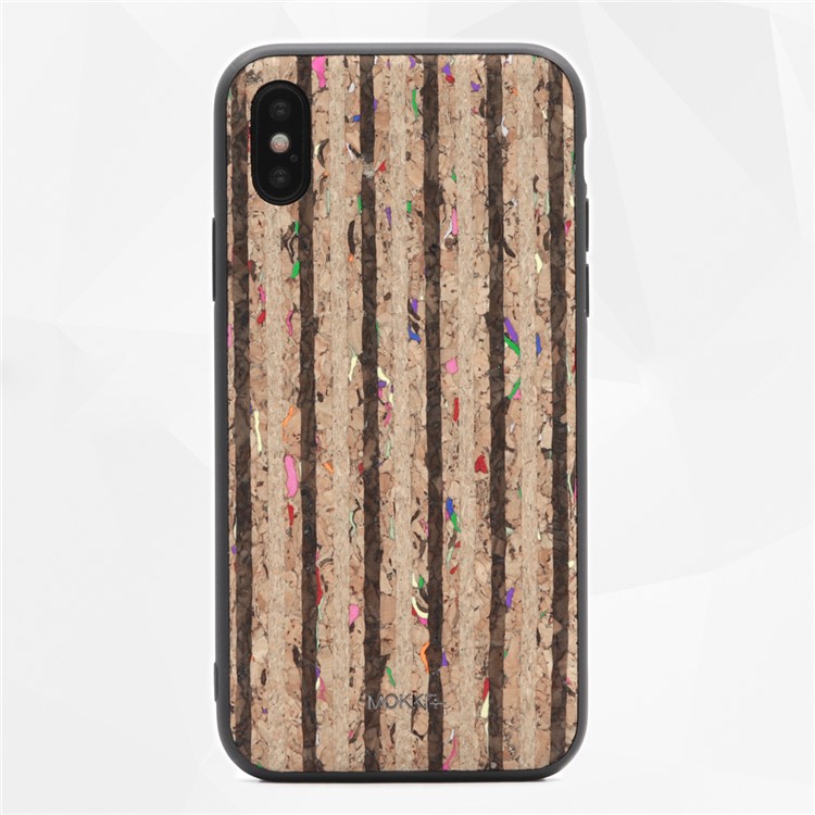 MOKKA Nature Series Corkwood Back TPU Edges Mobile Case for iPhone X - Stripes-1