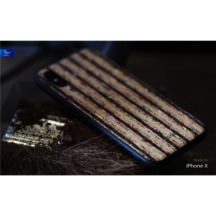 MOKKA Nature Series Corkwood Back TPU Edges Mobile Case for iPhone X - Stripes-2