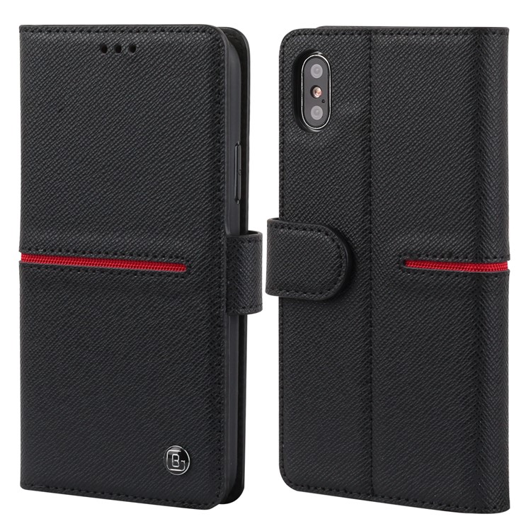 GEBEI Flip Genuine Leather Wallet Stand Phone Case for iPhone X - Black-1