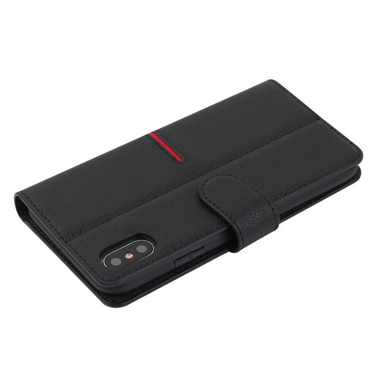 GEBEI Flip Genuine Leather Wallet Stand Phone Case for iPhone X - Black-3