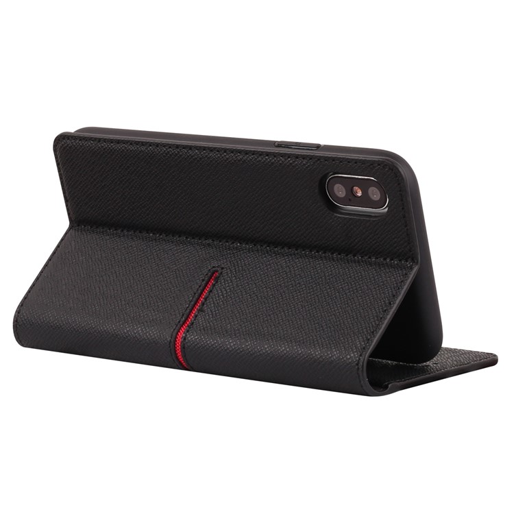 GEBEI Flip Genuine Leather Wallet Stand Phone Case for iPhone X - Black-4