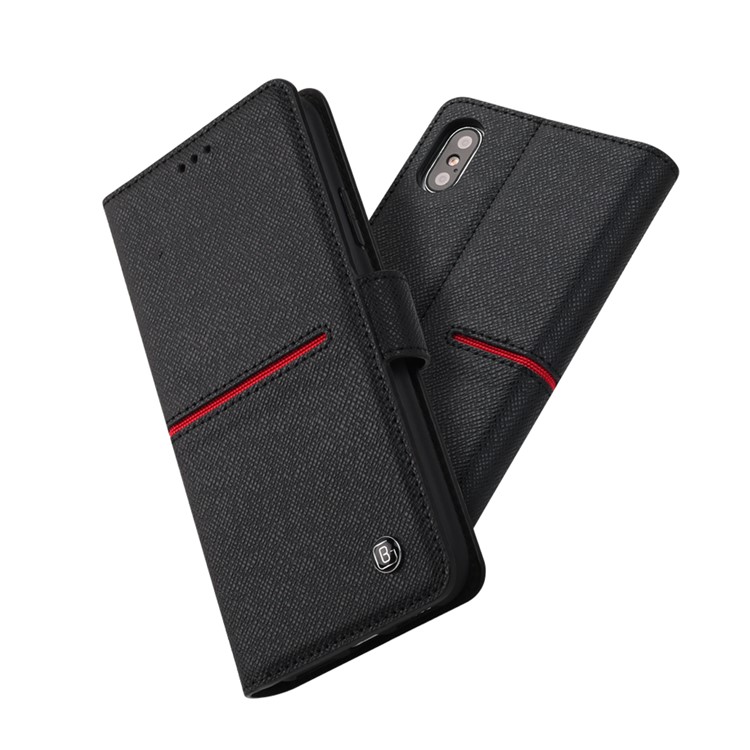 GEBEI Flip Genuine Leather Wallet Stand Phone Case for iPhone X - Black-6