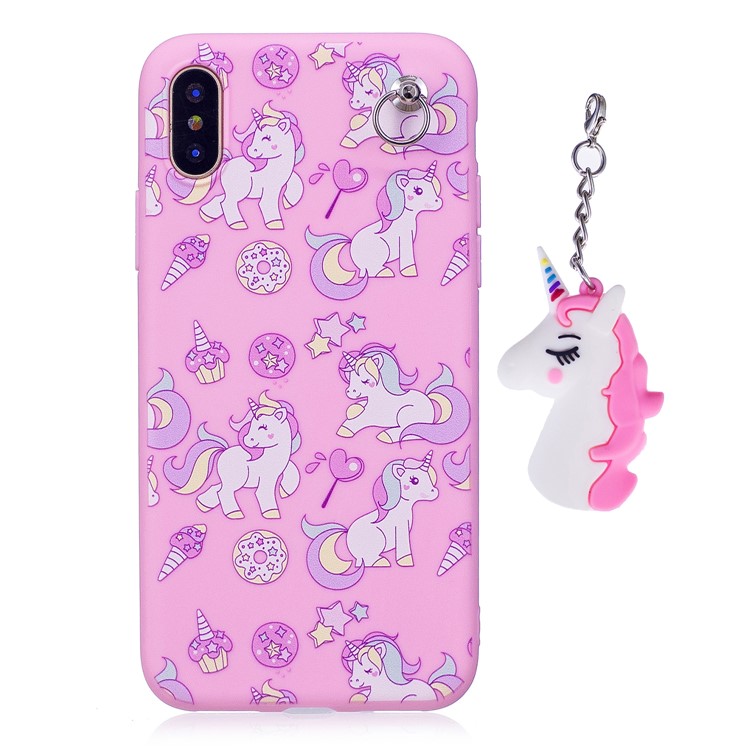 Unicorn Pattern Printing TPU Mobile Case with Unicorn Pendant for iPhone X/10 - Pink-2
