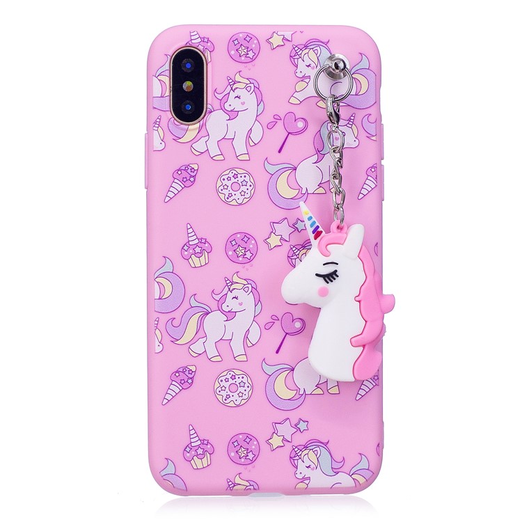 Unicorn Pattern Printing TPU Mobile Case with Unicorn Pendant for iPhone X/10 - Pink-3