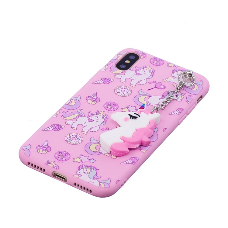 Unicorn Pattern Printing TPU Mobile Case with Unicorn Pendant for iPhone X/10 - Pink-4