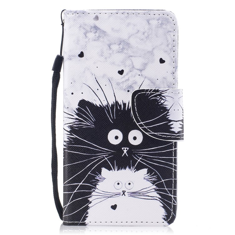 Pattern Printing Leather Wallet Case for iPhone X - Black and White Cat-1