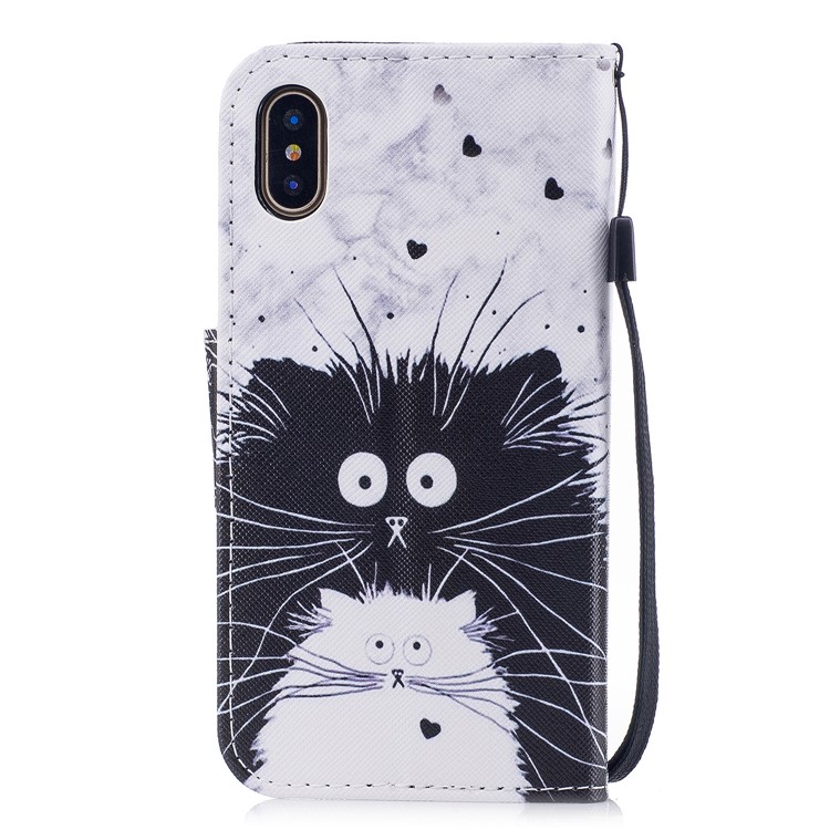 Pattern Printing Leather Wallet Case for iPhone X - Black and White Cat-2