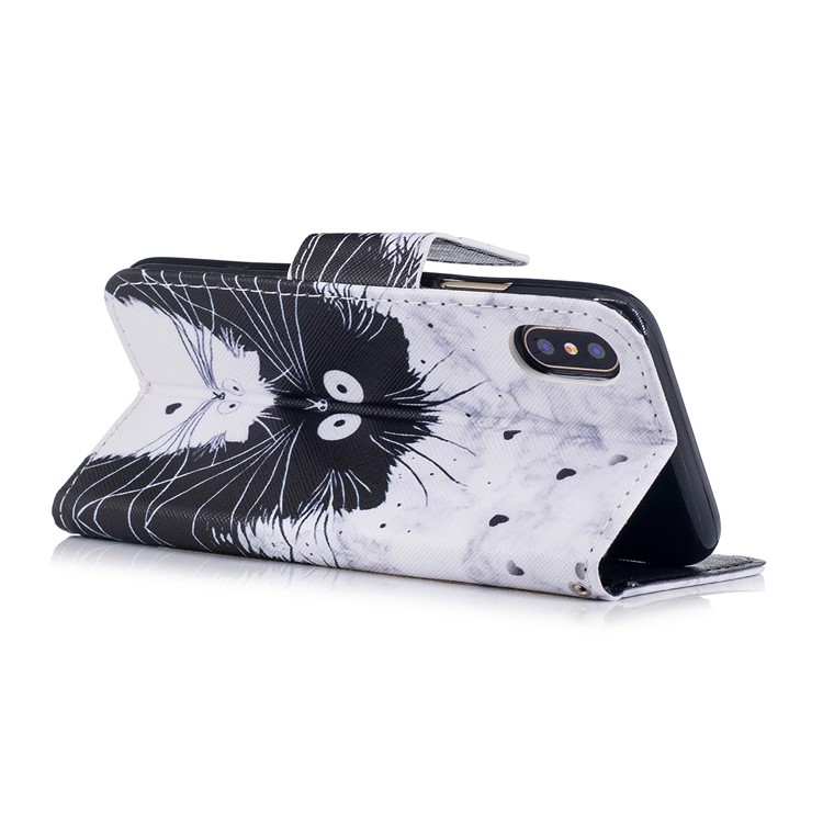 Pattern Printing Leather Wallet Case for iPhone X - Black and White Cat-3