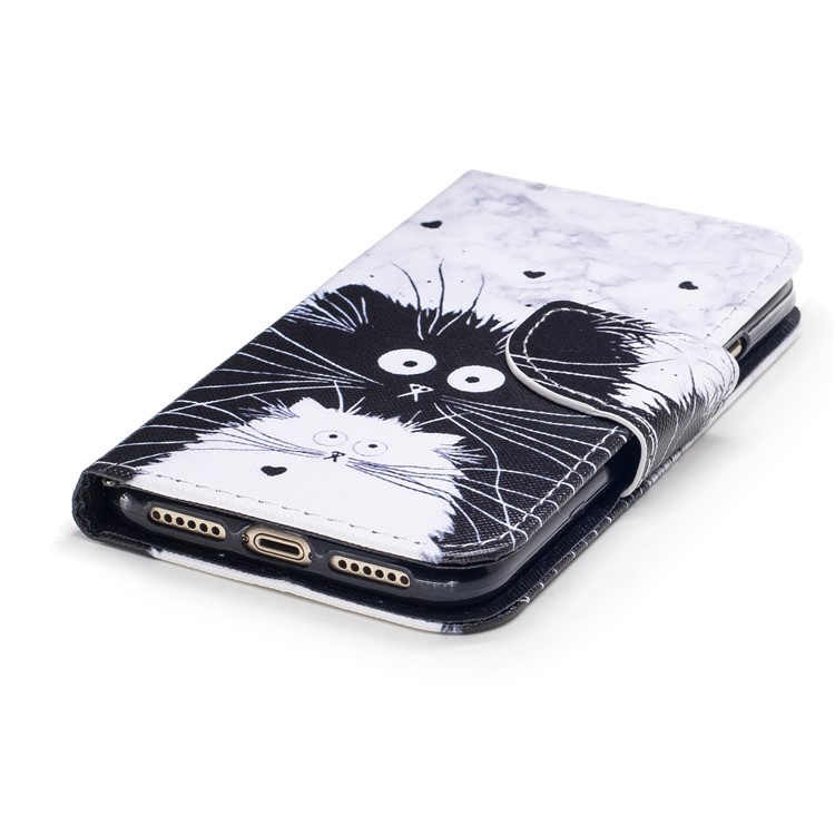 Pattern Printing Leather Wallet Case for iPhone X - Black and White Cat-4