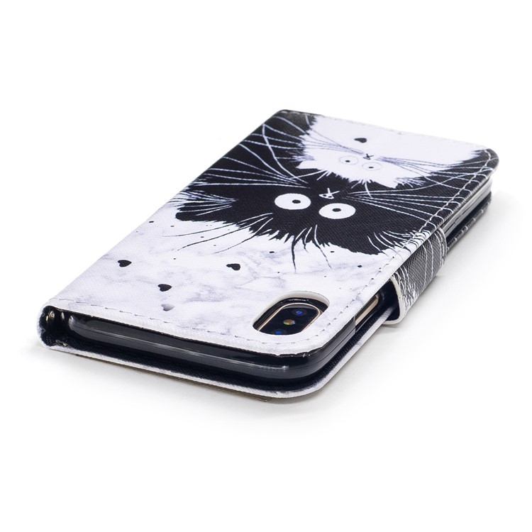 Pattern Printing Leather Wallet Case for iPhone X - Black and White Cat-5