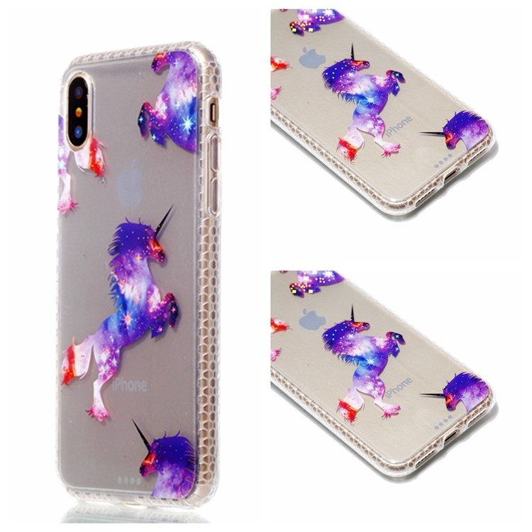 Electroplating IMD Patterned TPU Mobile Phone Case for iPhone X/10 5.8 inch - Unicorn Pattern-1