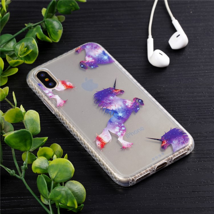 Electroplating IMD Patterned TPU Mobile Phone Case for iPhone X/10 5.8 inch - Unicorn Pattern-6