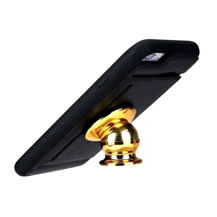Kickstand Card Holder Leather Coated TPU Case Built-in Magnetic Sheet for iPhone 6s / 6 - Black-7