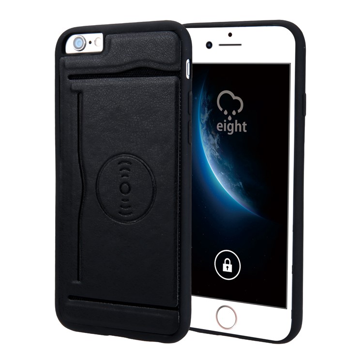 Card Holder Leather Coated TPU Case Built-in Magnetic Sheet for iPhone 6s Plus / 6 Plus - Black-1