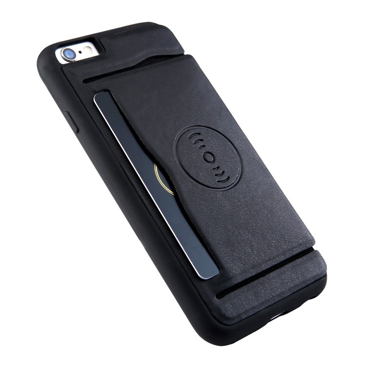 Card Holder Leather Coated TPU Case Built-in Magnetic Sheet for iPhone 6s Plus / 6 Plus - Black-6